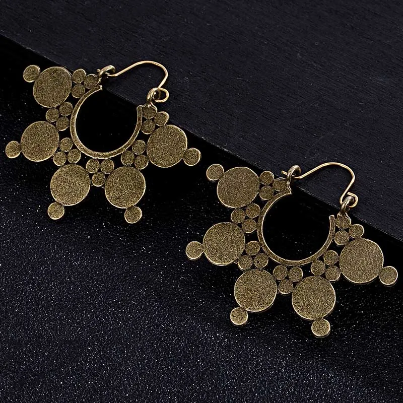 Bronze Индийские племенные латунные серьги, висячие серьги-капельки, украшенные цветами вихревые «цыганские» серьги для женщин, богемные Винтажные серьги EAR00C07B - Окраска металла: Bronze