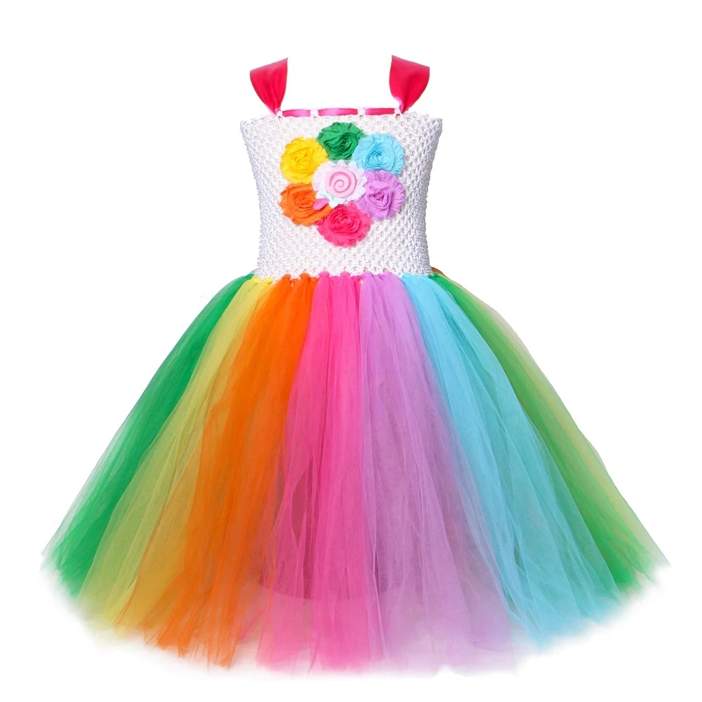 

2021 Candy Lollipop Girls Kids Tutu Dress Sweet Rainbow Birthday Dress Candy Land Children Tutu Costumes Pageant Princess Gown