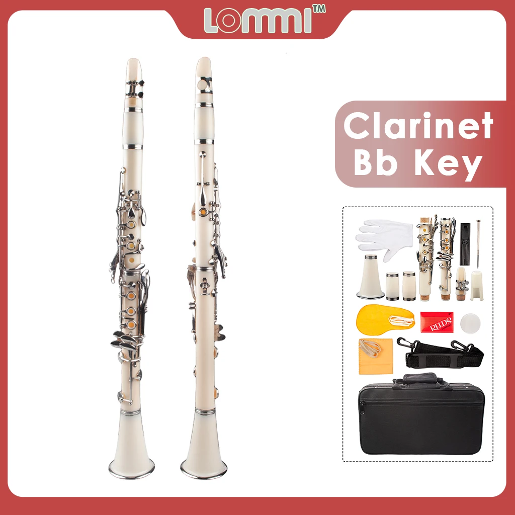 Enlarge LOMMI Clarinet Bb Flat 17 Nickel Keys Beginner Student Clarinet with Hard Case Clarinet Cleaning Kit 10pcs Clarinet Bamboo Reeds