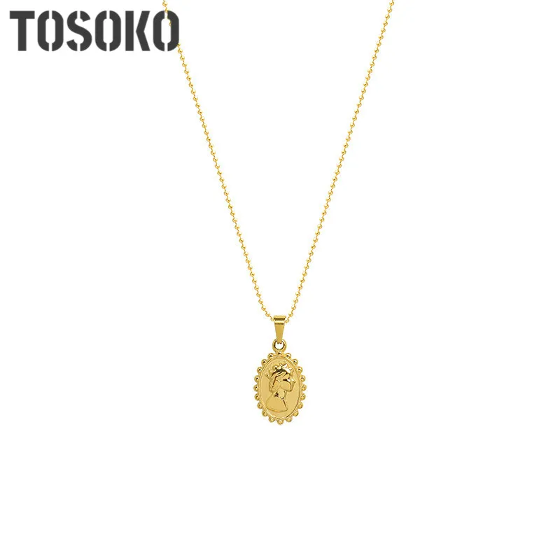 

TOSOKO Stainless Steel Jewelry Queen Portrait Head Pendant Necklace Women's Simple Clavicle Chain BSP911