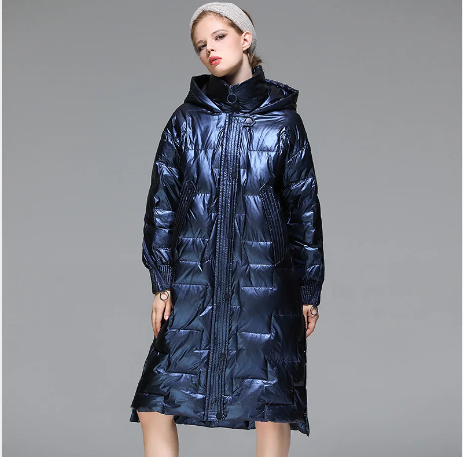 

2020 winter new down jacket women mid-length jackets 90 white duck down stand collar hooded coat thick coats outwears overcoat