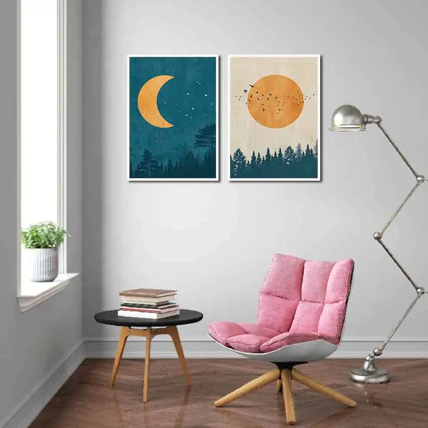 

Minimalist Wall Pictures Canvas Painting Art Crafts Gifts Nordic Print Wall Sun Moon Scenic Poster Home Decoration Living Room