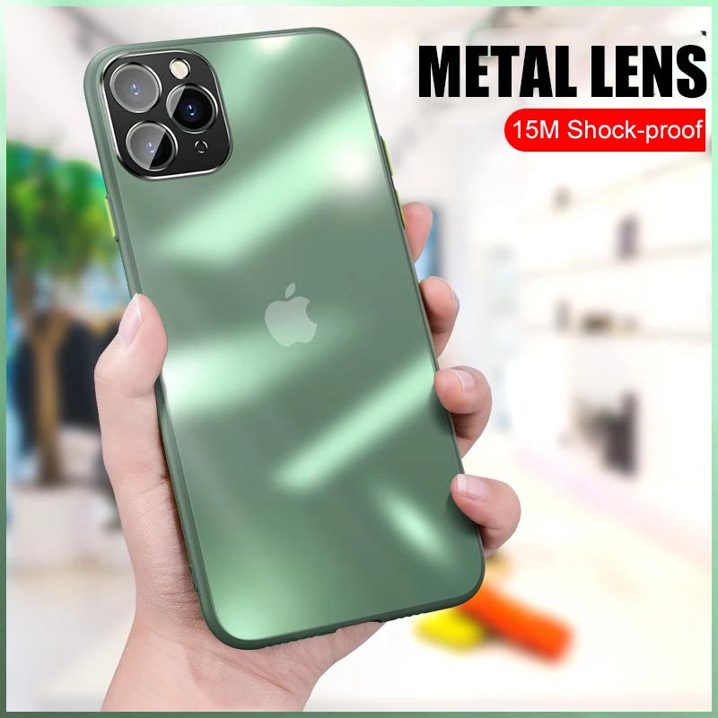 Shockproof Clear Case For iPhone 11 Pro X XS Xs Max XR Metal Camera Lens Transparent Matte Back Cases Cover 7 8 Plus |