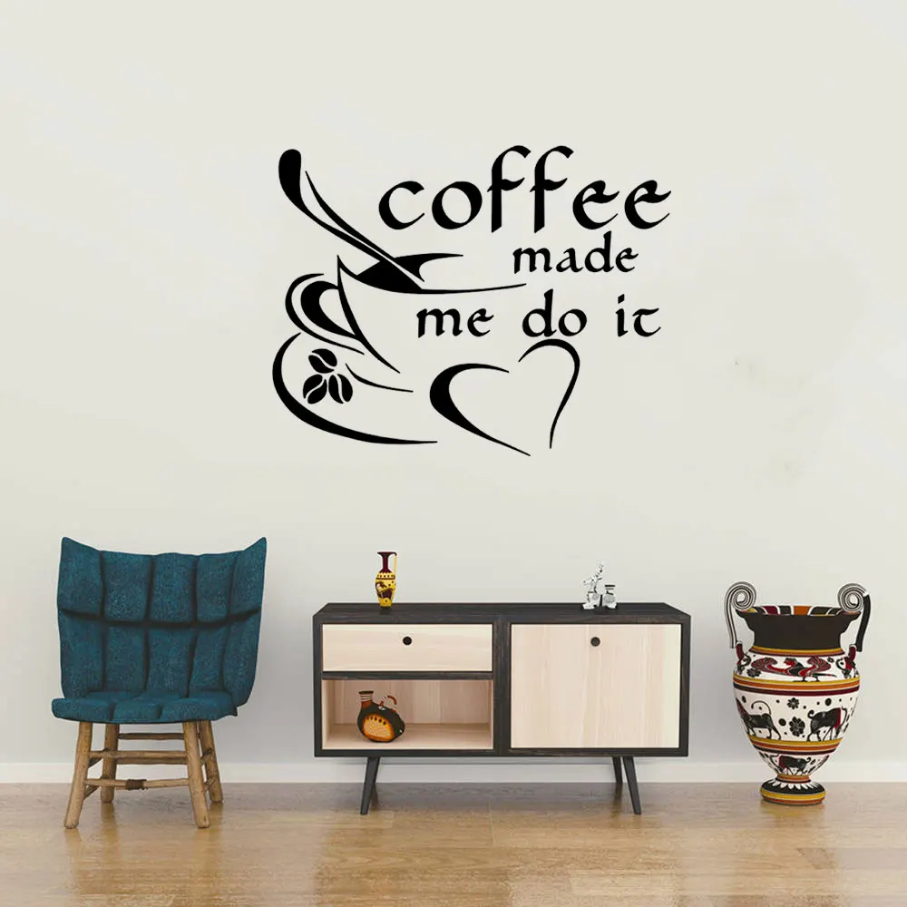 

Coffee cup with heart vinyl quote Restaurant Kitchen removable wall Stickers DIY home decor wall art MURAL Drop Shipping DW7109