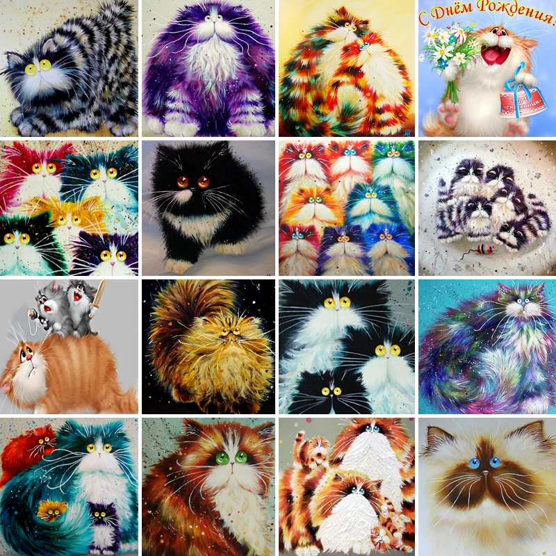 

40 мм/45 мм/55/65 алмазная живопись полностью Квадратный бриллиант, 5D алмазная вышивка мозаика крестом животных Кошки «сделай сам» для дома укра...