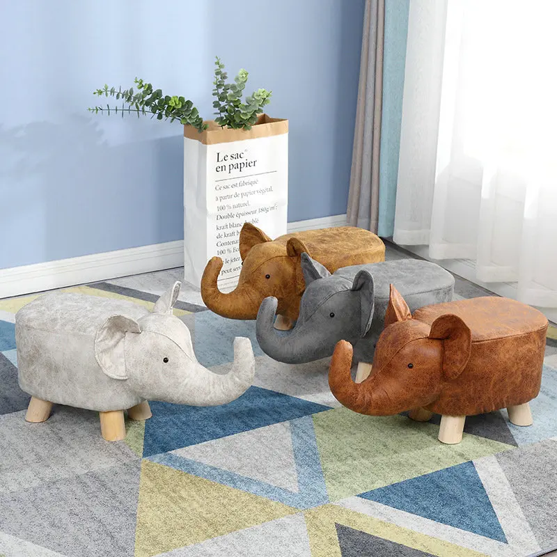 Креативный модный детский табурет из телячьей кожи с изображением слона и