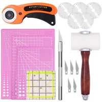 lmdz leather craft set 45mm rotating props cutting board with 5 blades carving knife acrylic ruler and t shaped nylon hammer