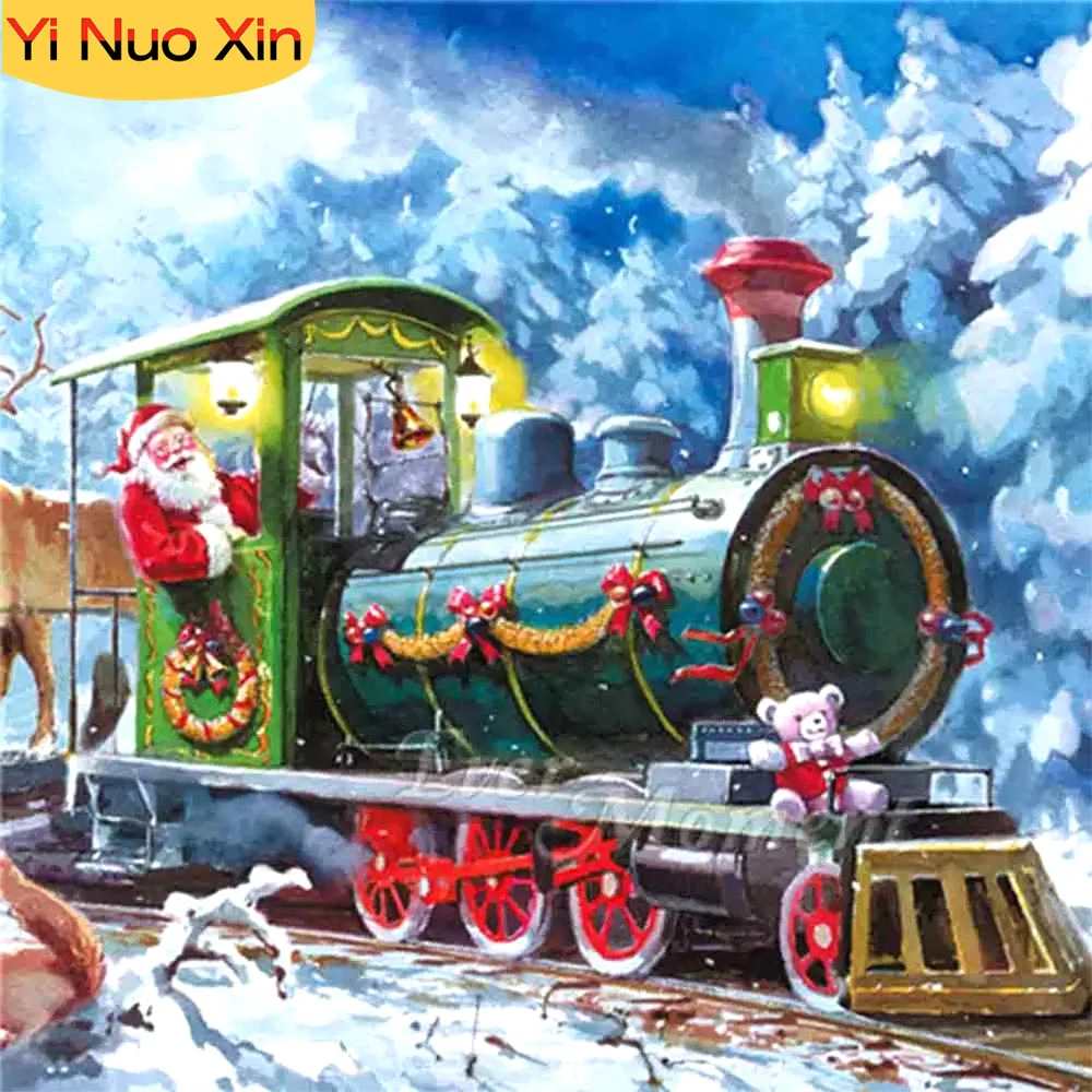 

YNX Christmas train Cross-Stitch Full 5D DIY Crystal Home Decor Rhinestone Mosaic Diamond Painting Embroidery Complete Kit Gifts