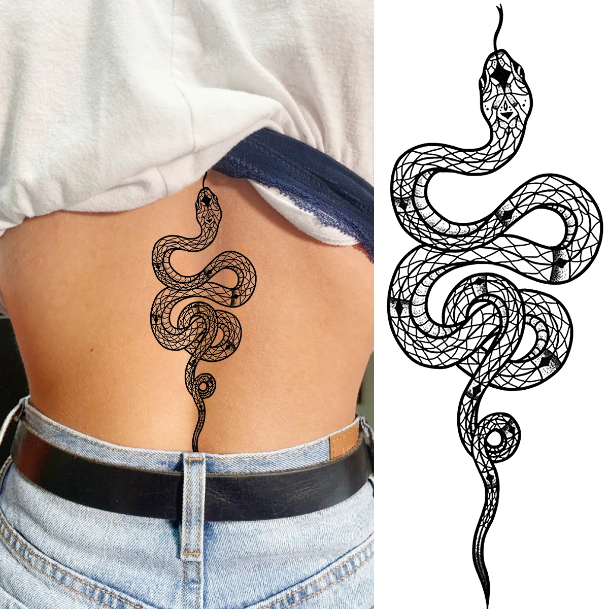 Черная роза цветок змея временные татуировки для женщин взрослые пионы