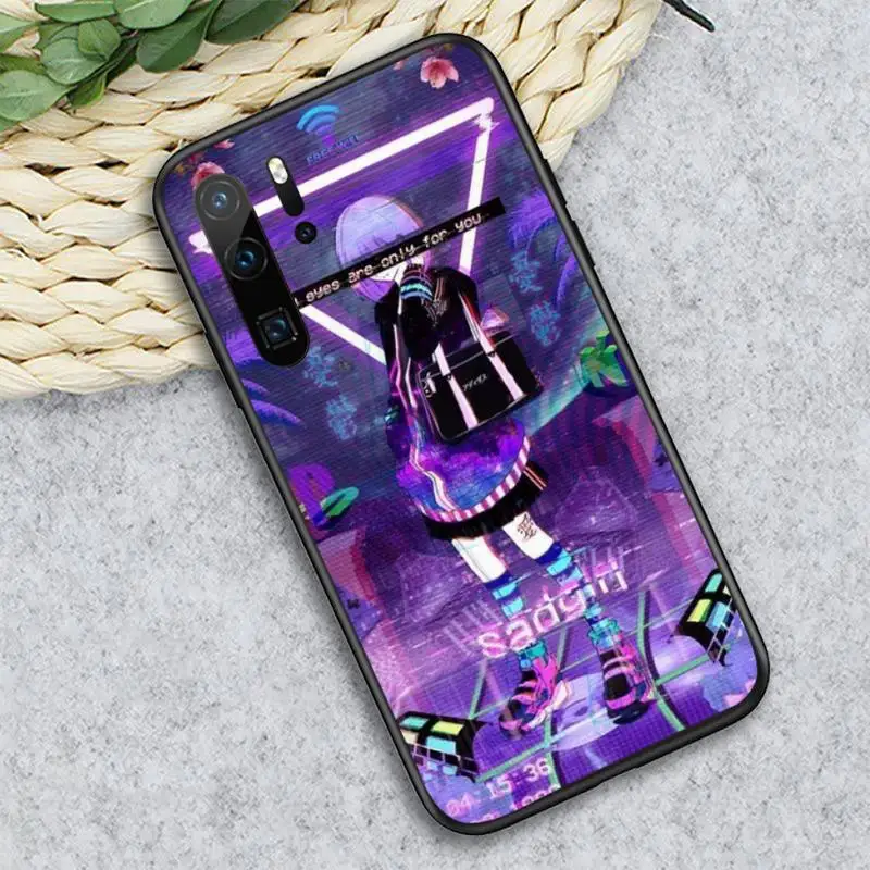 

Vaporwave Anime Glitch purple pattern Phone Case For Huawei honor Mate P 10 20 30 40 i 9 8 pro x Lite smart 2019 nova 5t