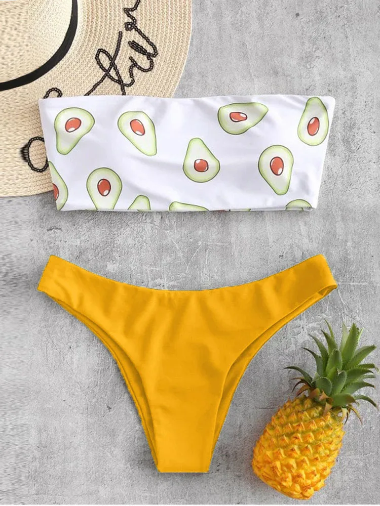 Комплект бикини с принтом авокадо трусики-трусы стринги высоким вырезом