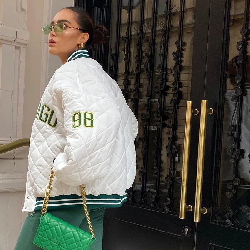 Tossy Women Casual Baseball Parkas Coat New Jackets 2021 Autumn Female White Warm Outwear Winter Thick Down Jacket Oversized