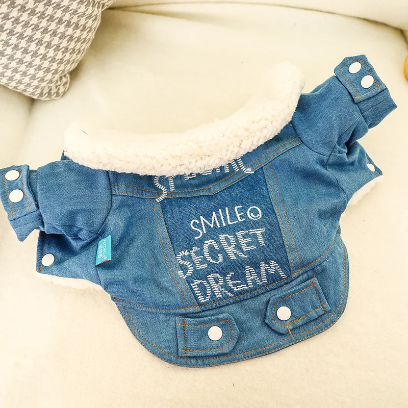 Меховой ошейник для собак джинсовое пальто одежда щенков с буквенным принтом