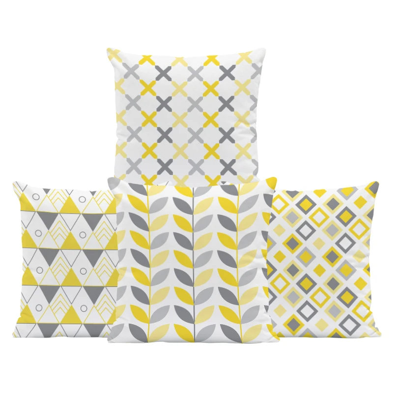 

Rectangle Cushion Cover Yellow And Grey Geometry Pillowcase Gifts For Mom Throw Pillow Cases 17In Velvet Home Living Room Decor