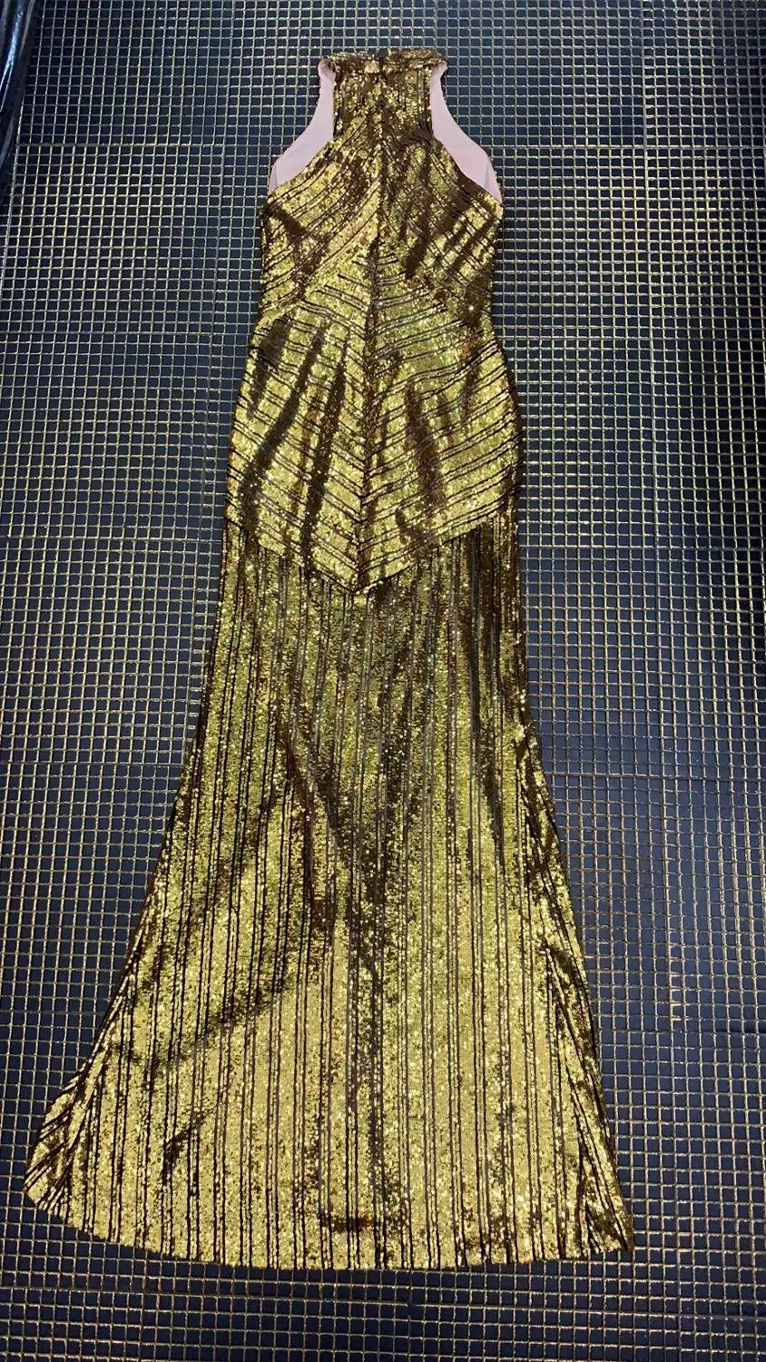 2019 Новый стиль Мода Холтер спинки блестками выдалбливают разрезом знаменитостей