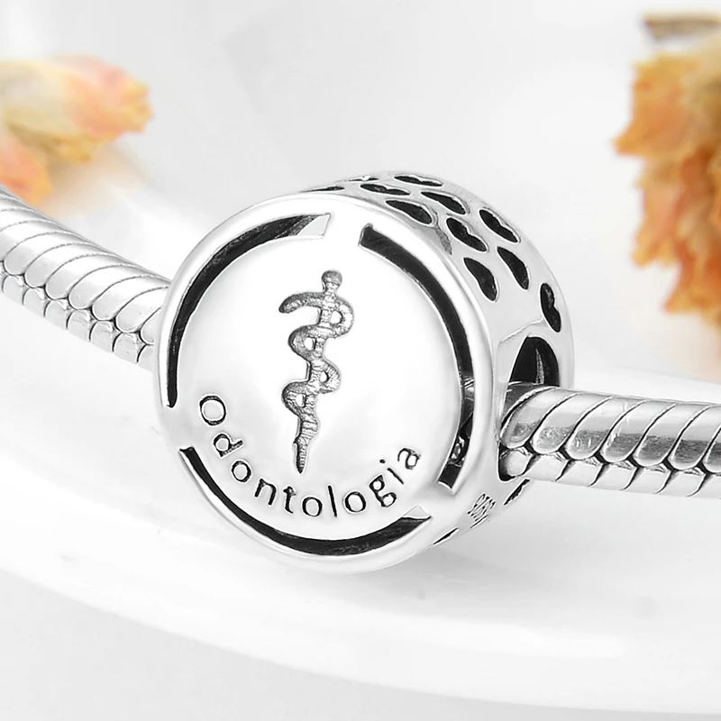 New 925 Sterling Silver Symbol Doze Portuguese language career Beads Fit Original Pandora Charm Bracelet necklace Jewelry - Цвет: odontologia