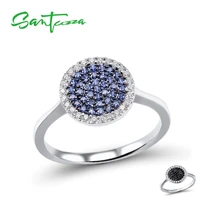 santuzza silver rings for women pure 925 sterling silver sparkling black spine blue cz circle ring fashion party fine jewelry
