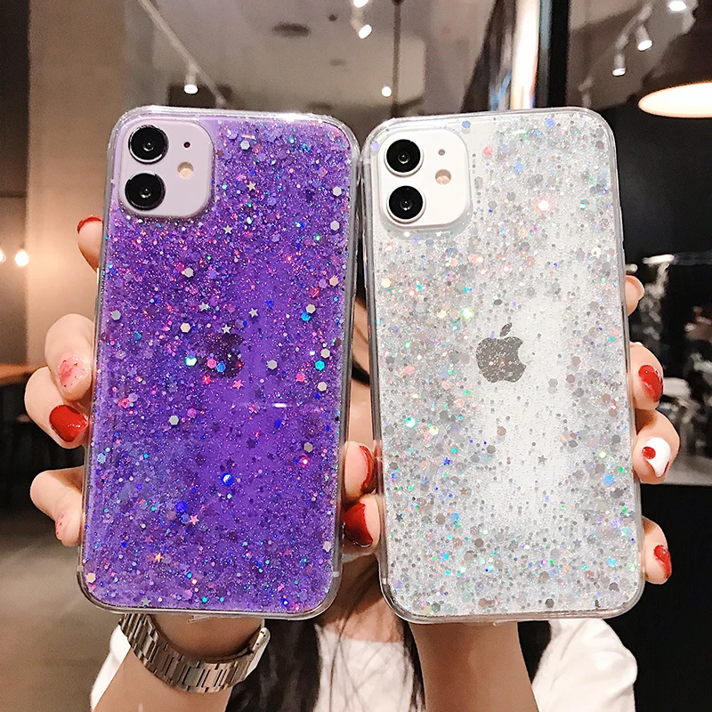 Bling Glitter Star Silicone Case For iPhone 11 Pro XS Max X XR Shining Sequin TPU Clear Back Cover 6 6S 7 8 Plus SE 2 |