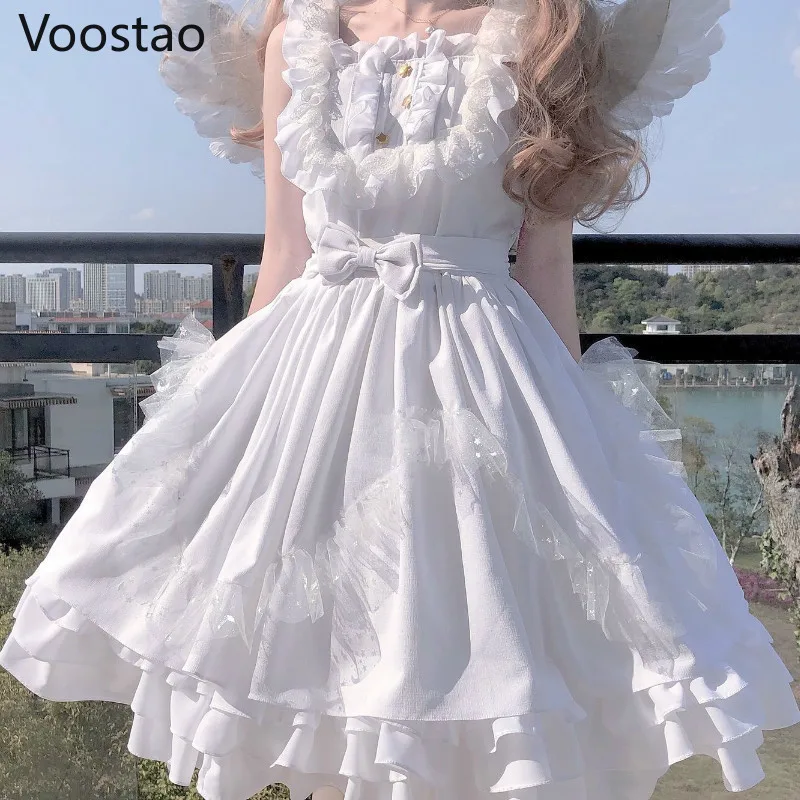 Японское милое белое платье ангела Jsk Lolita винтажное Kawaii для девочек готическое