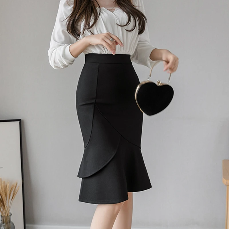 Эластичная Длинная черная юбка большого размера Женская мода 2022 облегающие