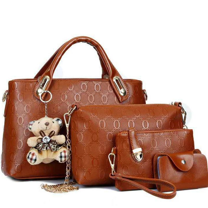 

Women 4 Pcs Top Handle Satchel Handbag Set Large Tote Shoulder Bag Car Holder