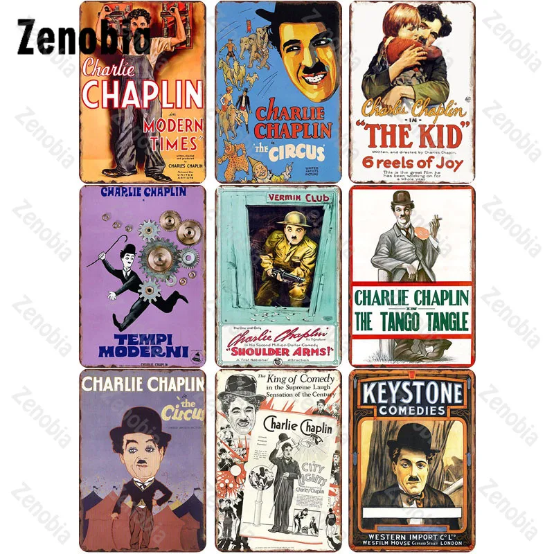 

Metal Sign Charlie Chaplin Vintage Decorative Tin Plate Metal Poster Shabby Chic Retro Tin Sign Plaque Pub Bar Cinema Wall Decor