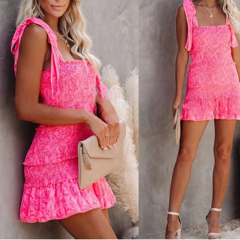 

Ruched Tiered Ruffle Dress Sleeveless Backless Fashion Sexy Bodycon Dresses 2021 Summer Casual Elegant Party Solid Women Dress