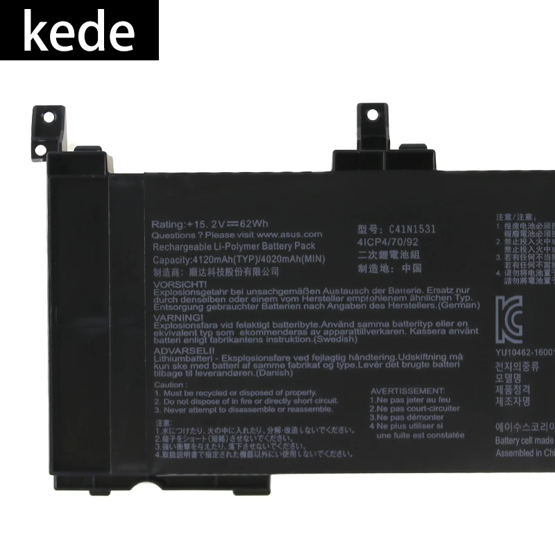 Kede Оригинальный аккумулятор для ноутбука C41N1531 Asus GL502VS 1A GL502VY DS71 RDG 15 2 V
