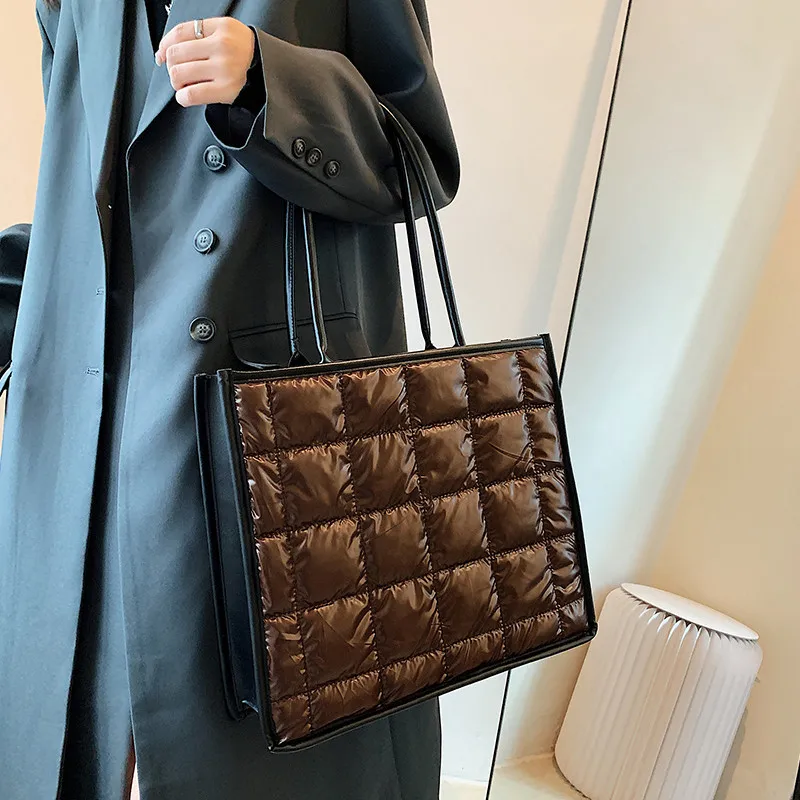 

Winter Cotton Pad Women Shoulder Bag Fashion Space Padded Tote Designer Nylon Quilted Handbags 2021 Brands Square Shopper Purse