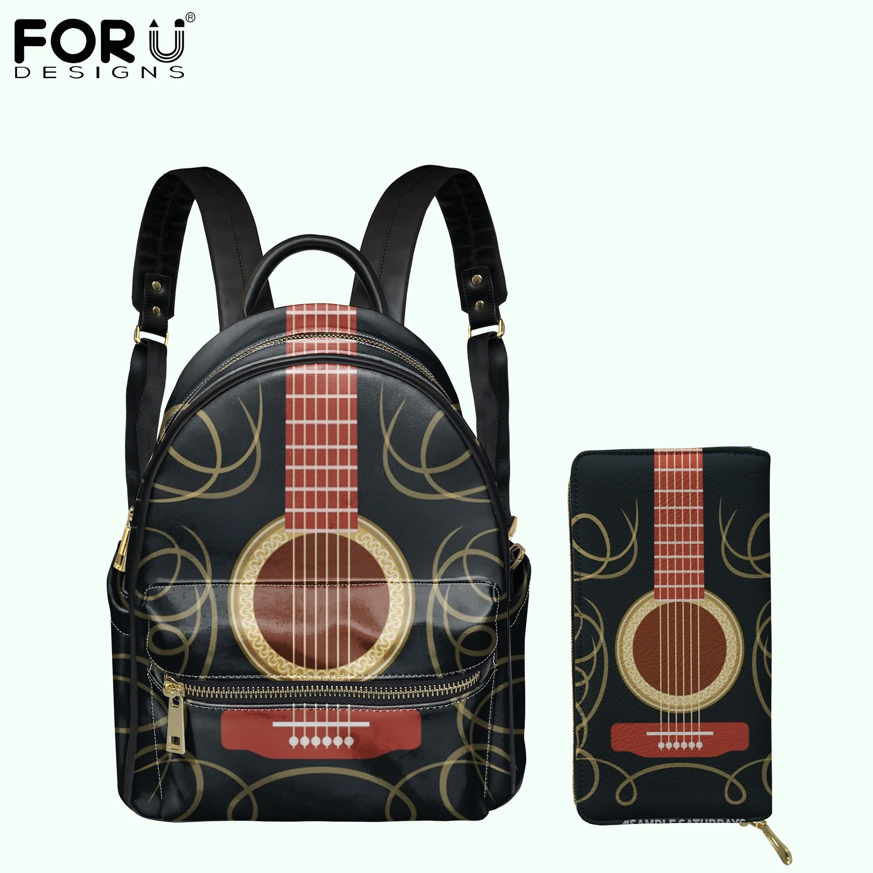 

FORUDESIGNS 3D Guitar Design Fashion Soft PU Backpacks Wallet 2pcs/Set for Women Mini Satchel Girls Small Schoolbag Bolsos Mujer