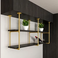 DIYHD 37" Ceiling Mount Gold Shelf 3 Pairs U Shape Pumbing Pipe Bracket for Kitchen(No Planks),Golden Black