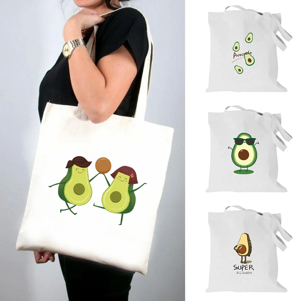 

Large Capacity Shopping Bag Foldable Avocado Pattern Women Bags Canvas Casual Shoulder Bags Convenient Lightweight Travel Case