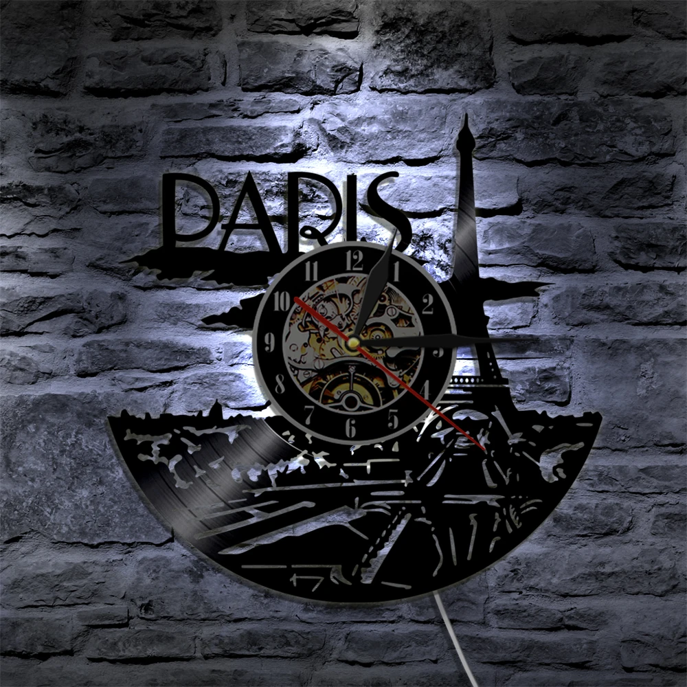 Настенные часы с изображением Эйфелевой башни и виниловой пластинки | Дом сад