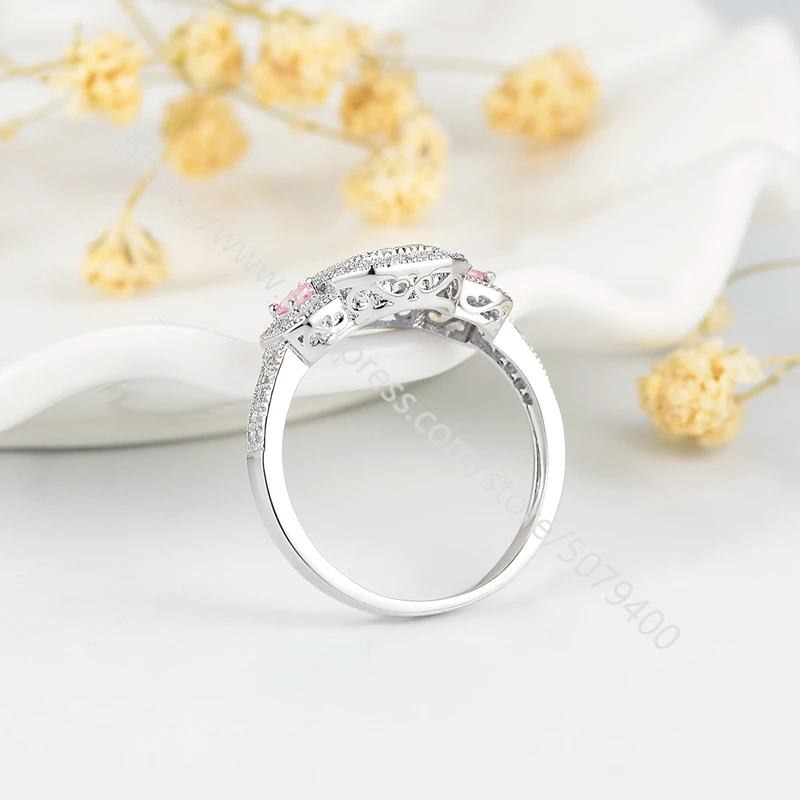 

white gold plated Square CZ Ring cubic zirconia Ring for Womens Classical Ring pink CZ Boho Jewelry Gift for sister