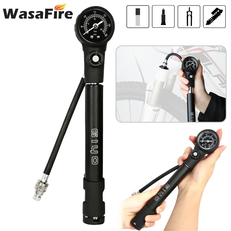 

300psi High-pressure Bike Air Shock Pump Bicycle Fork Rear Suspension Tire Air Inflator Portable Presta Schrader MTB Pump