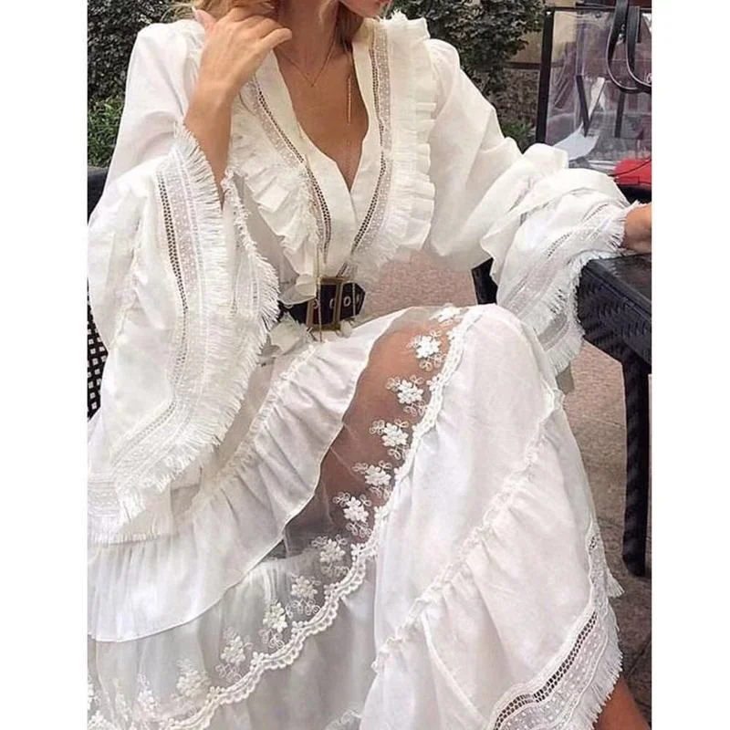 

Летнее женское платье, пикантная Модная европейская/Американская стильная длинная юбка с высокой талией и пышными рукавами WE239