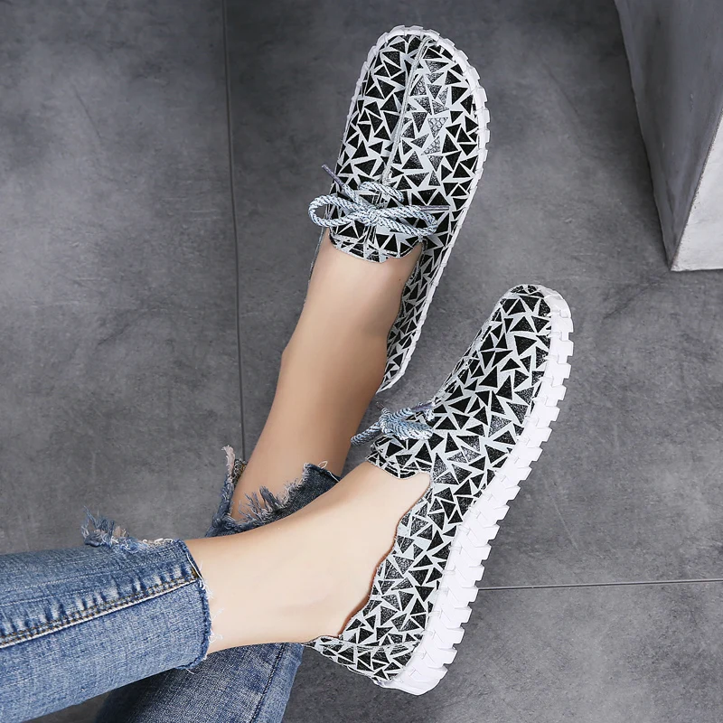Ladies Spring Flat Loafers Color Matching Women's Shoes Leather Flat Women's Shoes Lace-up Soft Sole Casual Shoes Women's Shoes