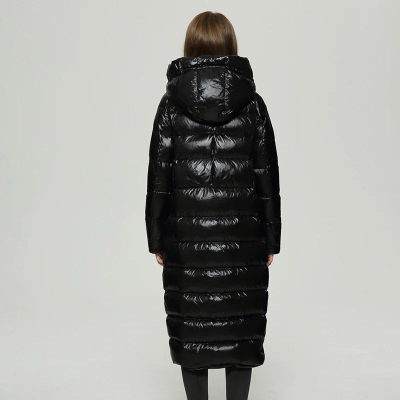 90% белый утиный пух куртка с капюшоном 2019 длинный черный пуховик для женщин