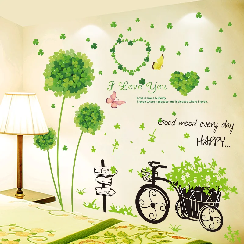 

[shijuekongjian] Tricycle Grass Wall Sticker DIY Flowers Plants Mural Decor Decals for Living Room Kids Bedroom Home Decoration