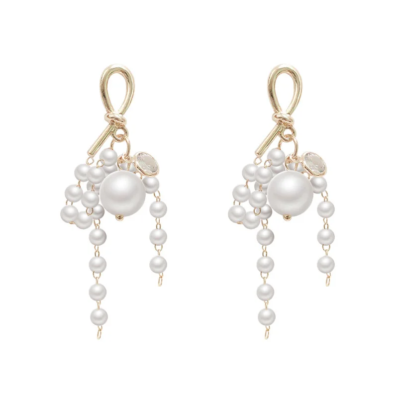

New simple fashion temperament long tassel S925 silver needle pearl earrings