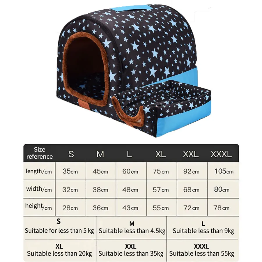 

Warm Dog House Print Stars Soft Kennel Mat For Indoor Foldable Cats Dog House Winter Pet Warm Sleeping Supplies Cats Nest