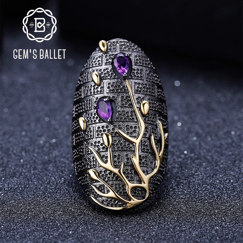 

GEM'S BALLET 0.39Ct Natural Amethyst Gemstones Finger Ring 925 Sterling Silver Original Handmade Branch Rings for Women Bijoux