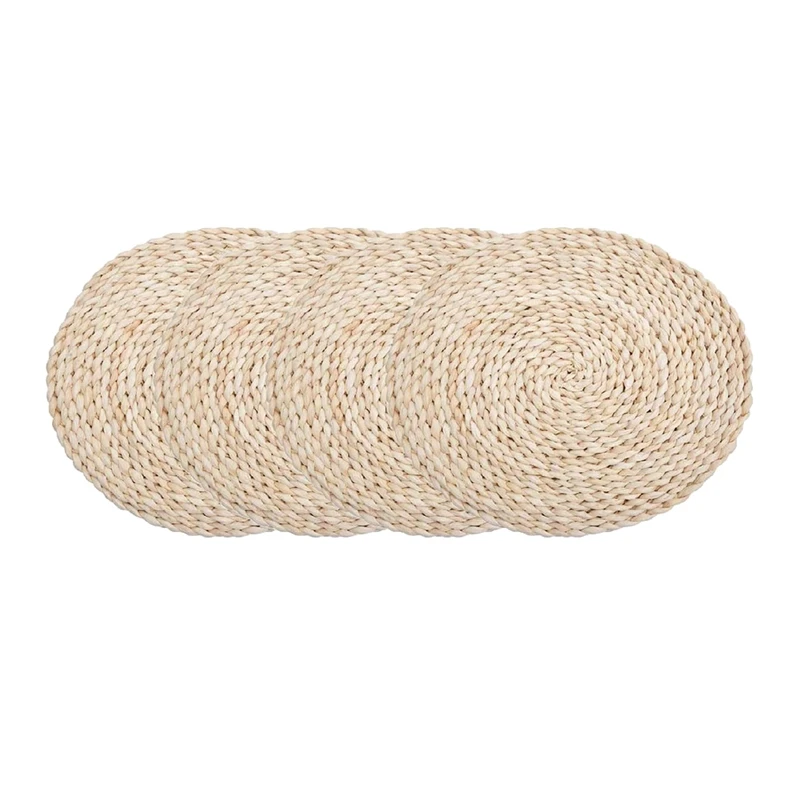 

New Round Corn Straw Placemats,Braided for Tea Coffee Kitchen Table Advantage, Heat Insulation Pads,4 Pack,14Inch