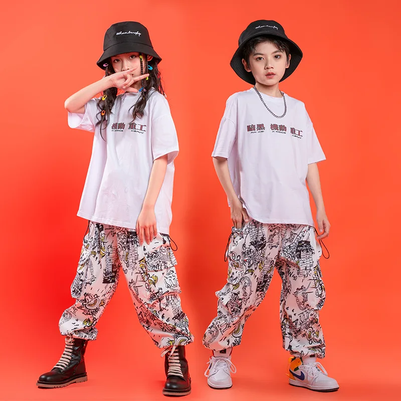 

1143 Stage Outfit Hip Hop Clothes Kids Girls Boys Jazz Street Dance Costume Black White Sweatshirt Pink Pants Hiphop Clothing