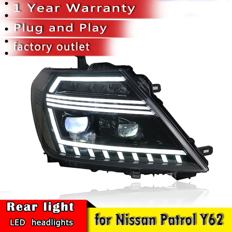 

New Dynamic Turn Signal Head Light Car Styling 2012-2019 For Nissan patrol Y62 Headlights Double Lens All LED Head Lamps DRL