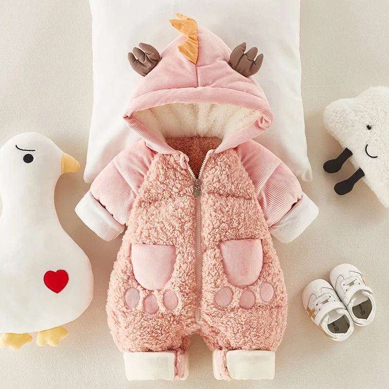 

Комбинезон детский утепленный с капюшоном, хлопковый комбинезон с мультяшным принтом, Осень-зима 2020