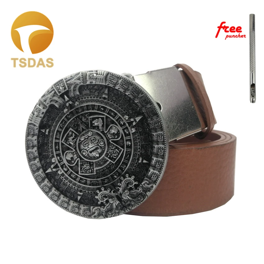 Крутая Мужская металлическая пряжка для ремня с календарем в ацтекском стиле