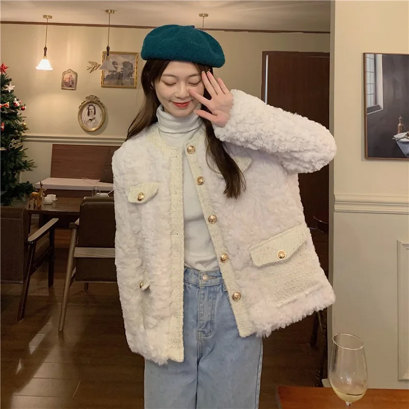 Winter Korean design high-end niche imitation lamb quilted thick coat women