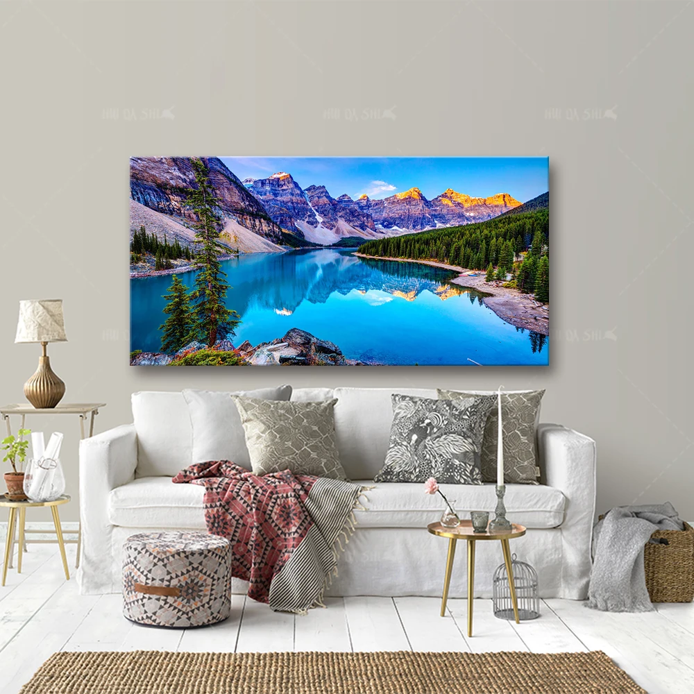 Moraine Lake HD Печать горы река лес пейзаж современные стены постер Холст Искусство