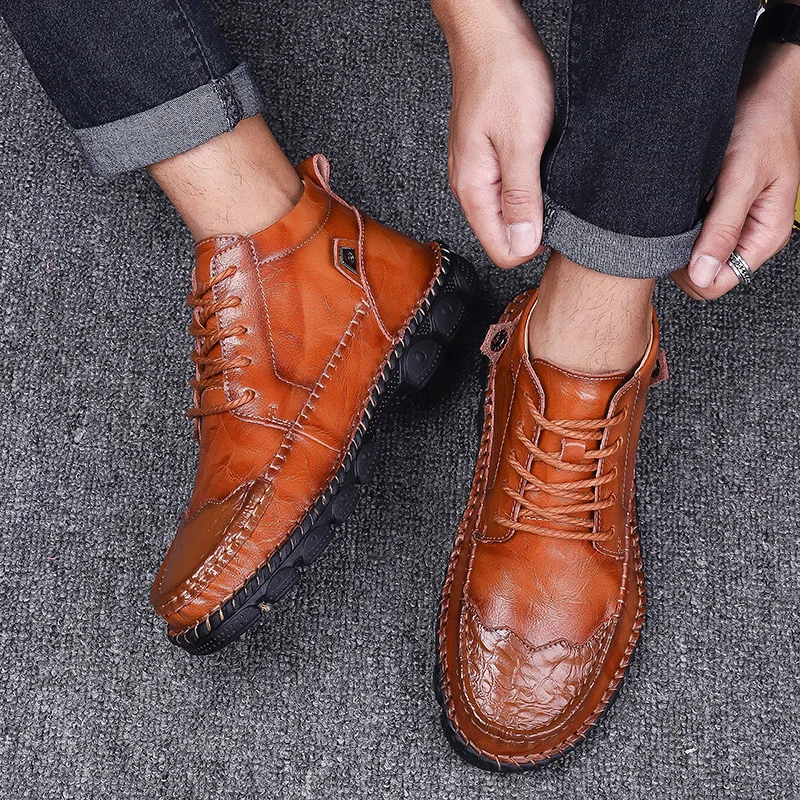 Мужские ботинки мартинсы ZFTL зимние теплые на меху повседневные из натуральной